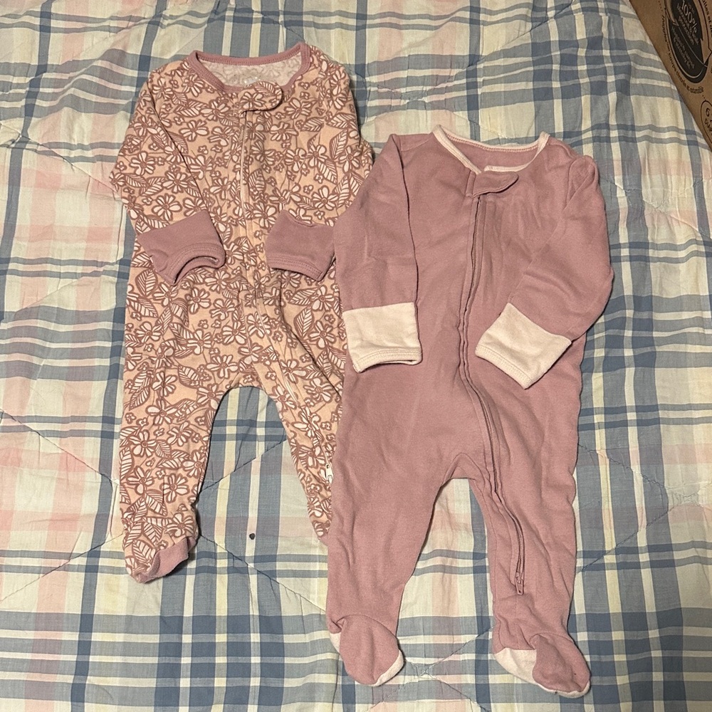 Cloud Island Pink and Floral Kids Footies bundle